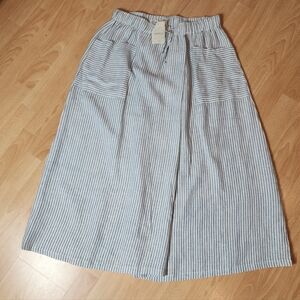 NWT Lintico 100% Linen Pull On Blue White Stripe Maxi Skirt Pockets Size XL